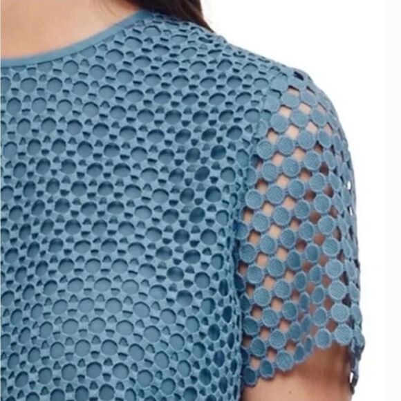 Tory Burch Blue Crescent Guipure Lace Short Sleeve Top - Picture 3 of 12